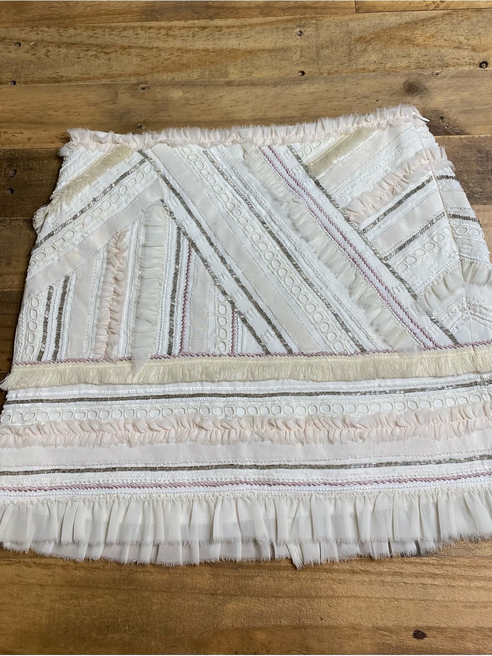 Club Monaco Frayed Ruffle Trim Embellished Mini Skirt
